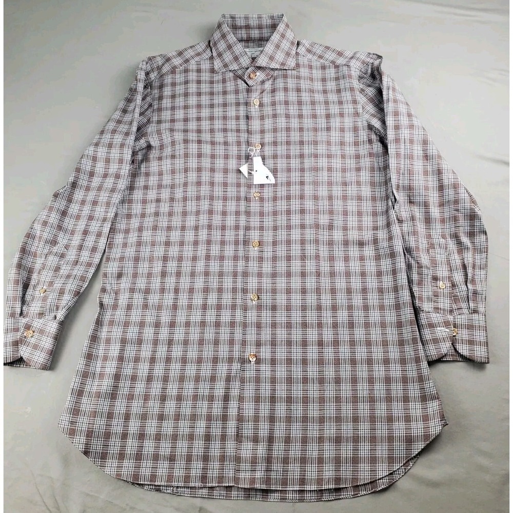 AVINO Napoli Shirt Mens Shirt 16 41 Browns Plaid Button Up Long Sleeve Italy